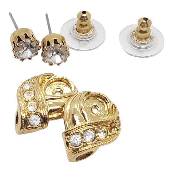 Vintage convertible Rhinestone Earring Jackets Crystal Stud gold toned - Picture 3 of 11